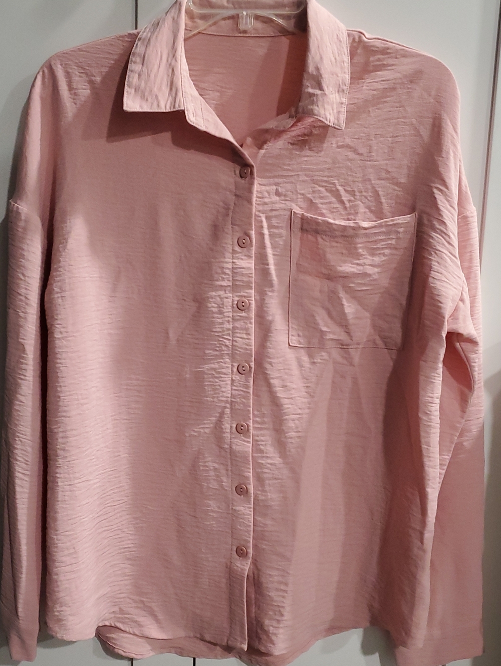 Women's Soft Blush Button-Down Shirt with Chest Pocket
